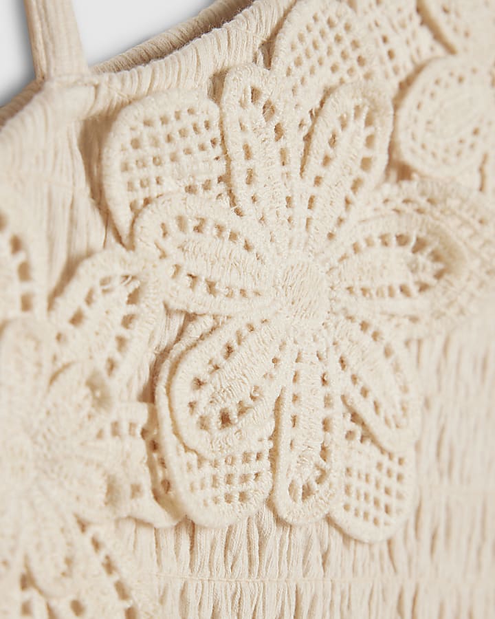 Mini Girls Cream Crochet Flower Dress