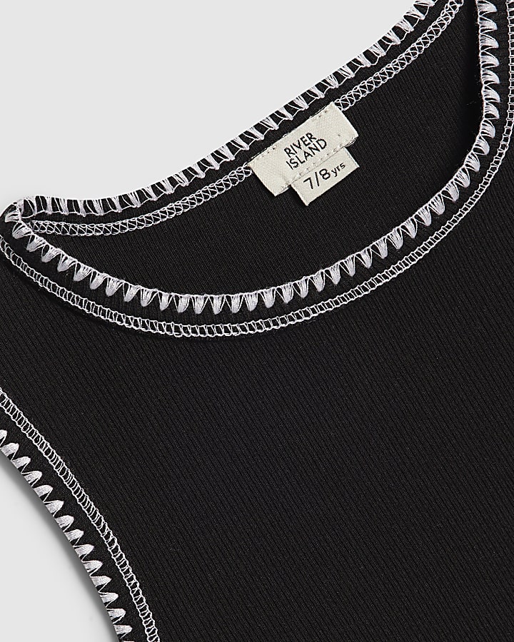 Girls Black Whipstitch RI Pack Of 2 Tank Tops