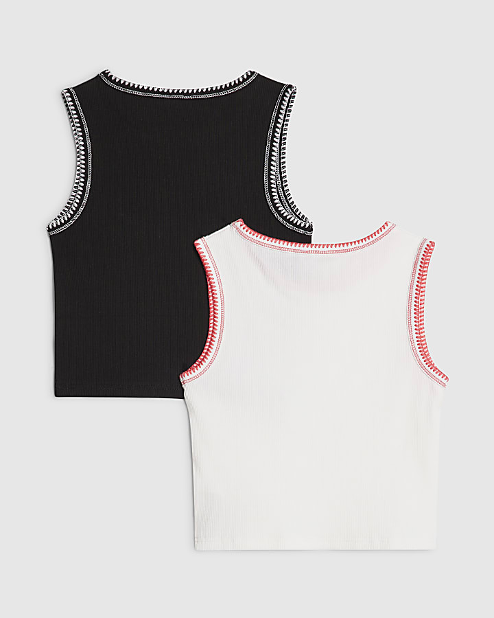 Girls Black Whipstitch RI Pack Of 2 Tank Tops