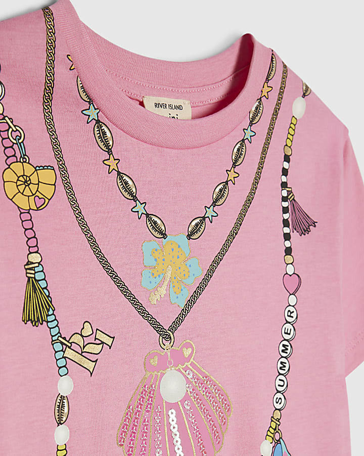 Mini Girls Pink Necklace T-Shirt Set
