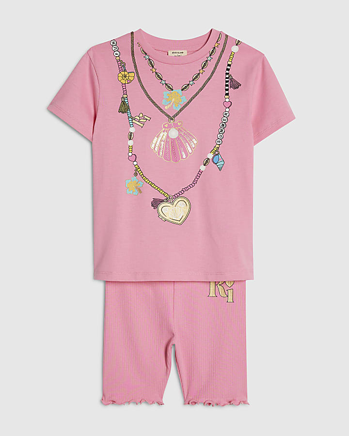 Mini Girls Pink Necklace T-Shirt Set