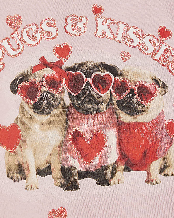 Girls Pink Pugs and Kisses Crop T-Shirt