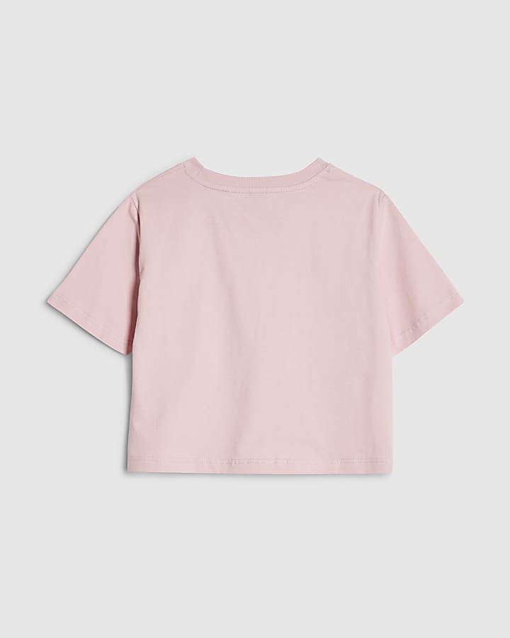 Girls Pink Pugs and Kisses Crop T-Shirt