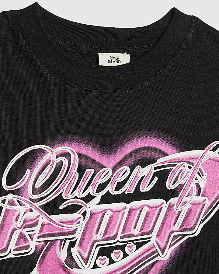Girls Black Queen Of K-pop Crop T-Shirt