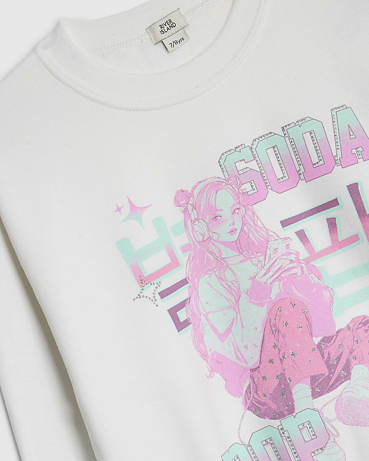 Girls White Soda Pop Girl Cropped Sweatshirt