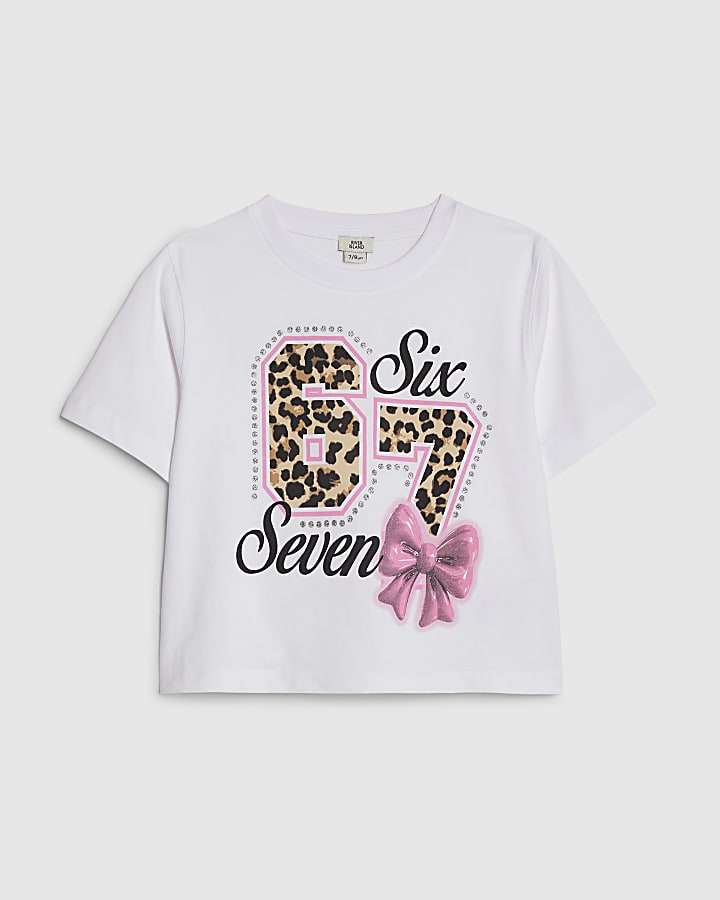 Girls Pink Six Seven 67 Crop T-Shirt