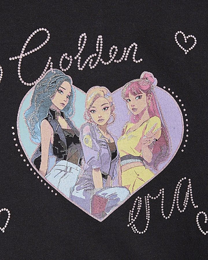Girls Black Golden Era Heart Girl Sweatshirt
