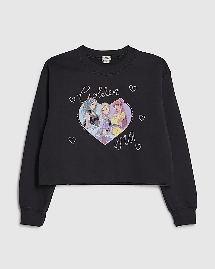 Girls Black Golden Era Heart Girl Sweatshirt