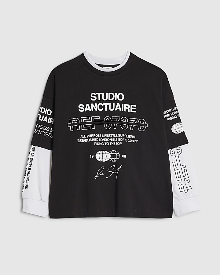 Boys Black Double Layer Sanctuaire T-Shirt