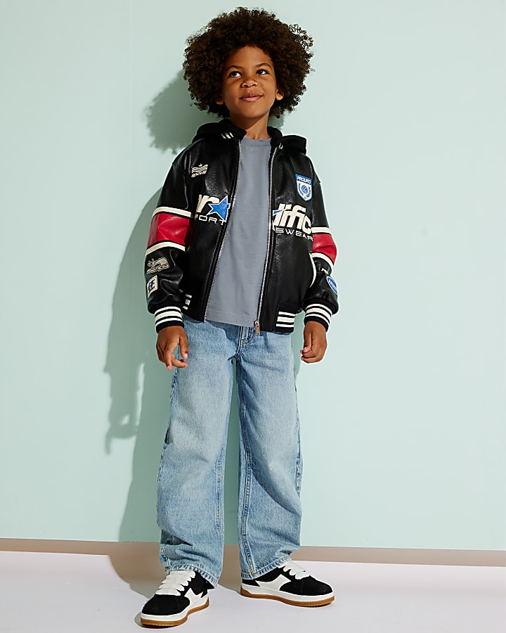 Boys Black Badged Varsity Bomber Jacket