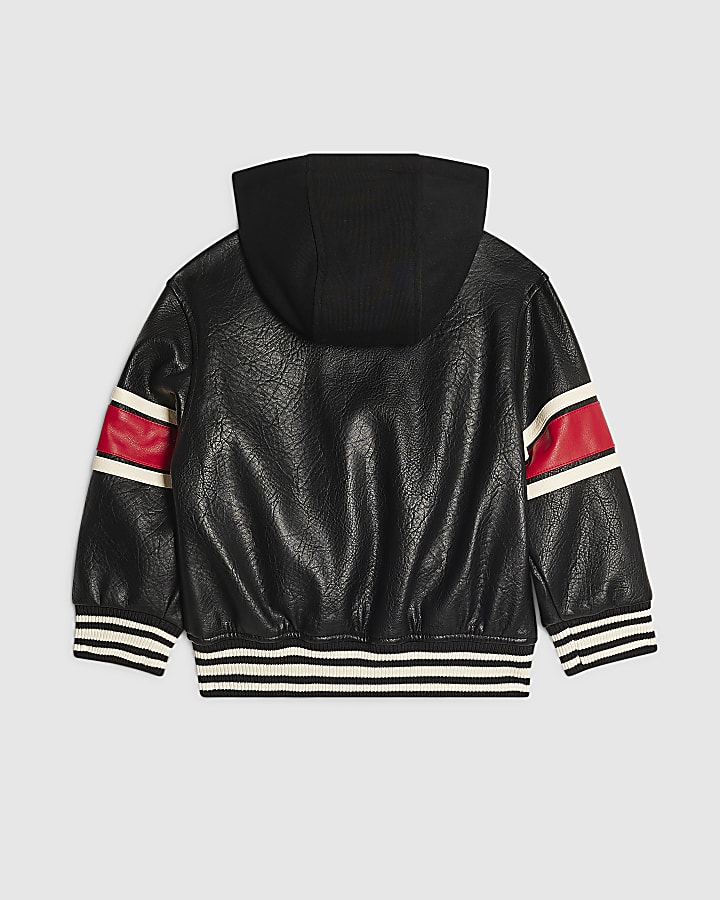 Mini Boys Black Badged Varsity Bomber Jacket