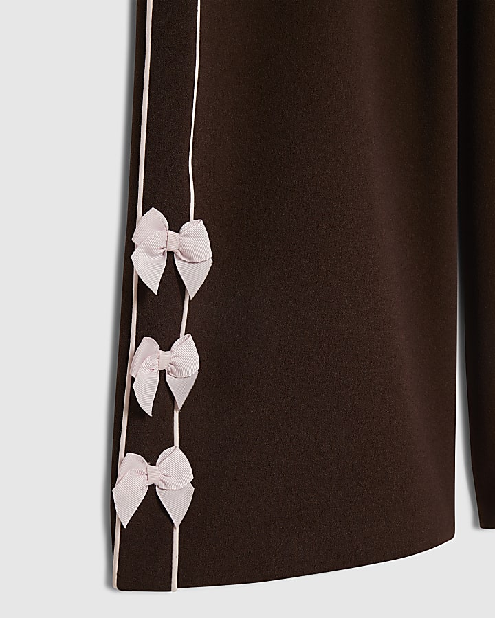 Girls Brown Wide Leg Bow Trousers