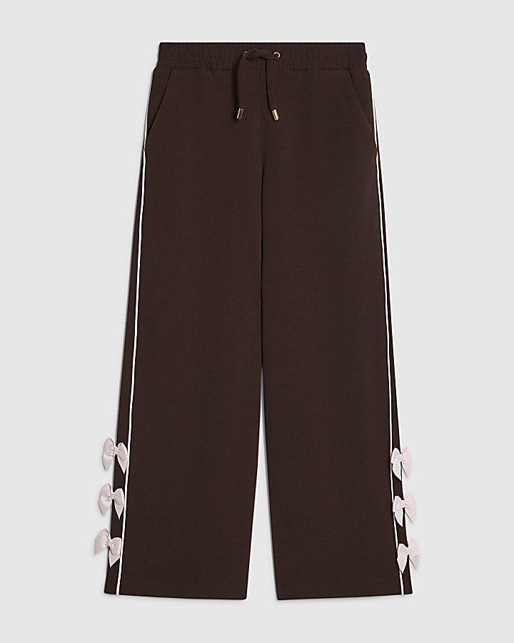 Girls Brown Wide Leg Bow Trousers
