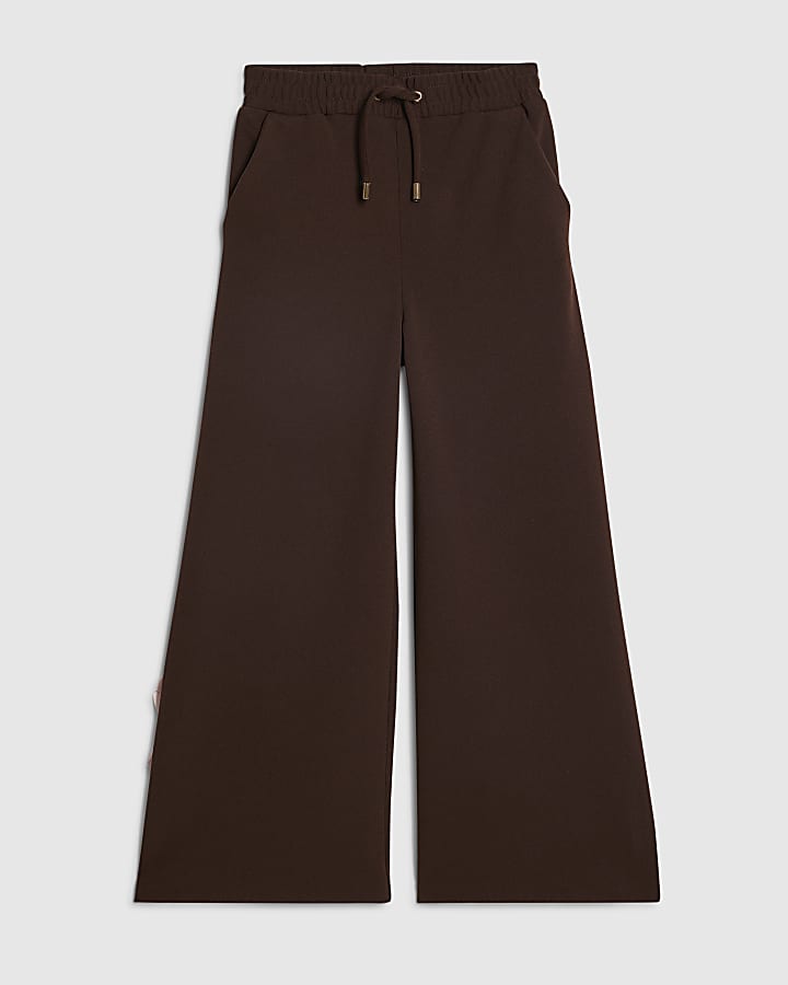 Girls Brown Wide Leg Bow Trousers