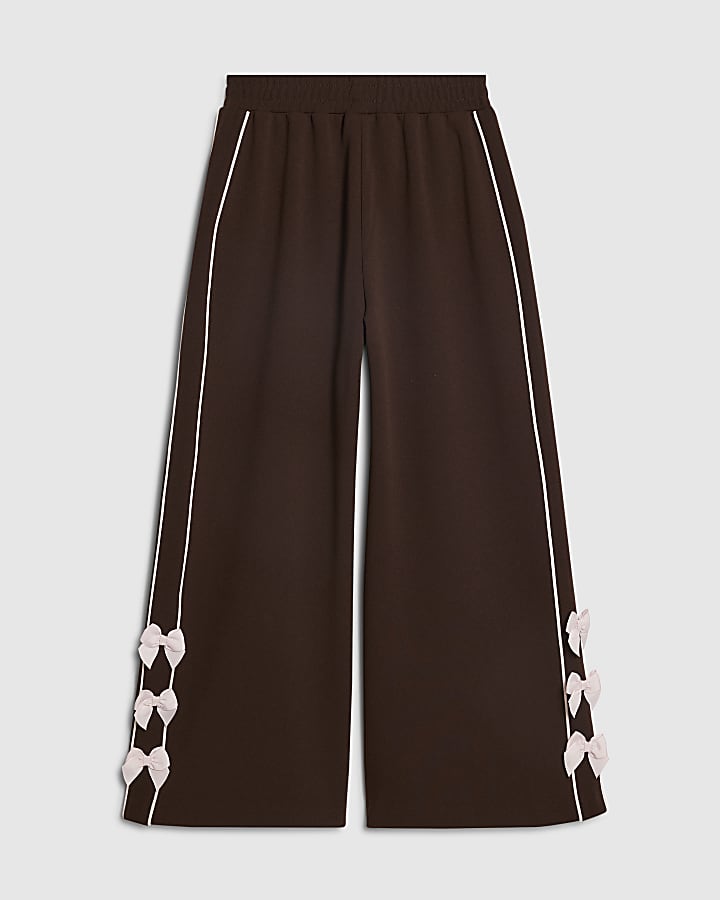 Girls Brown Wide Leg Bow Trousers
