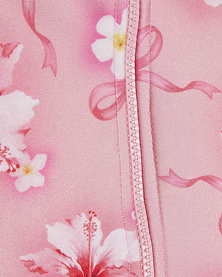 Mini Girls Pink Hibiscus Swimsuit Set