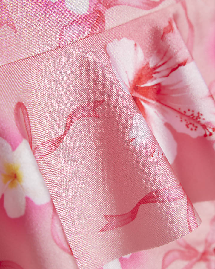 Mini Girls Pink Hibiscus Swimsuit Set