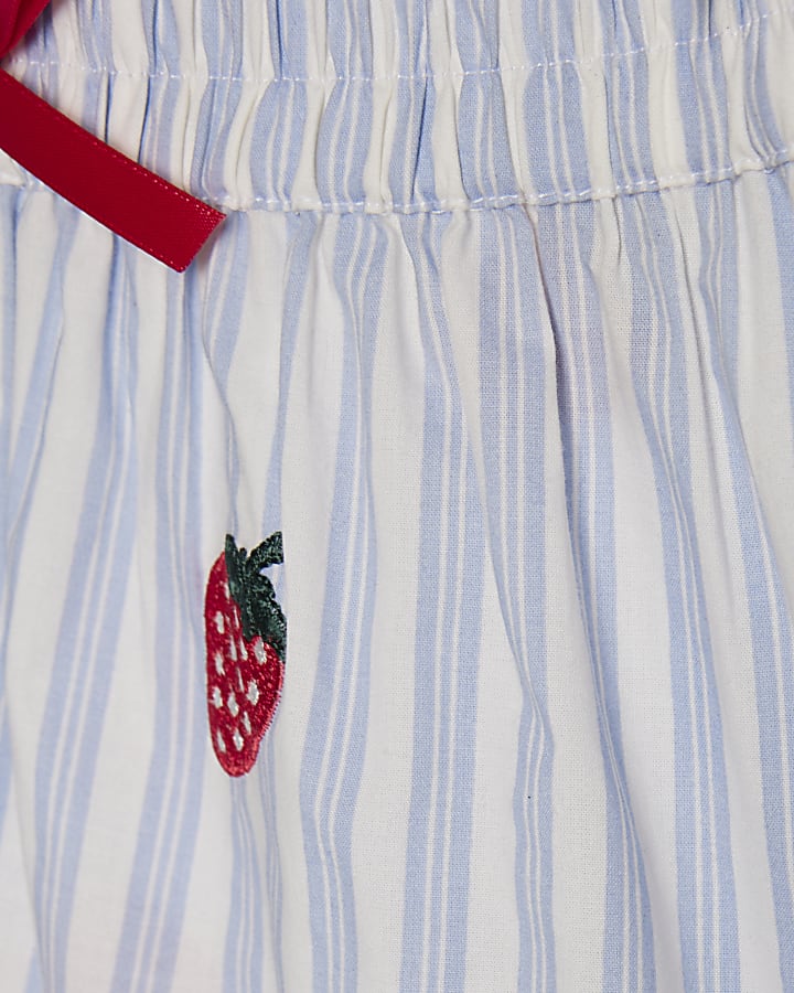 Girls Blue Strawberry Stripe Pyjamas Set