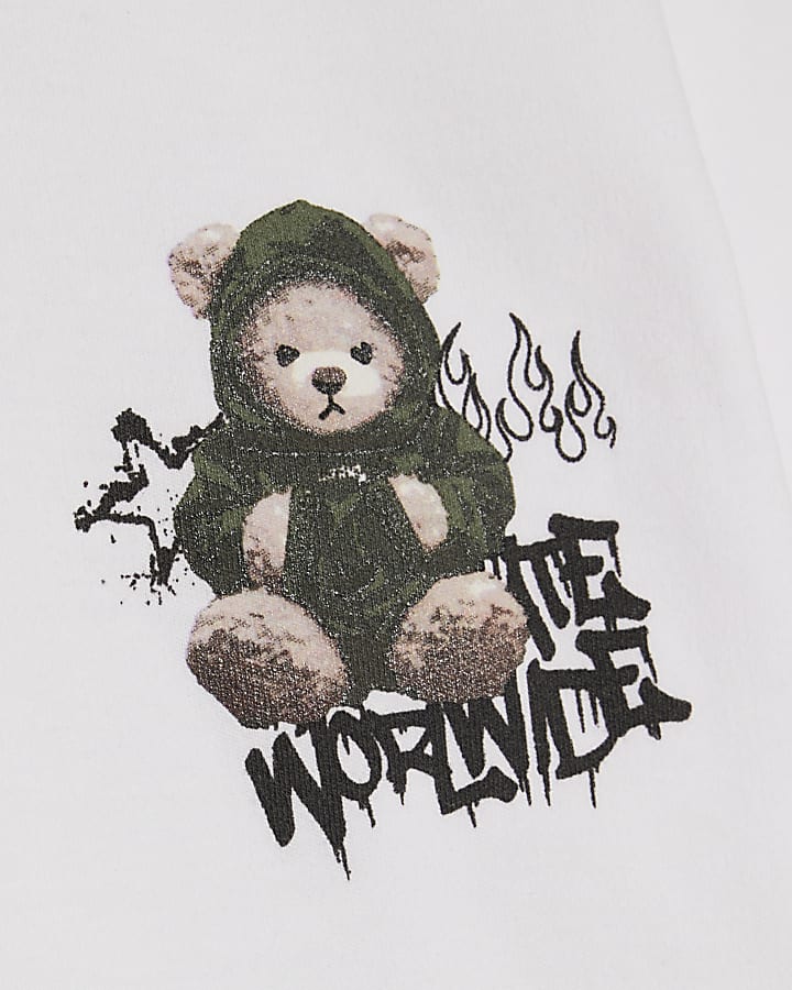 Mini Boys White Grafitti Bear T-shirt