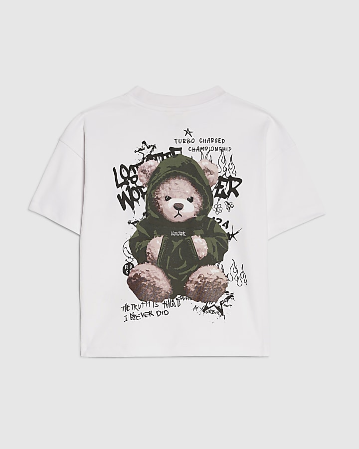 Mini Boys White Grafitti Bear T-shirt