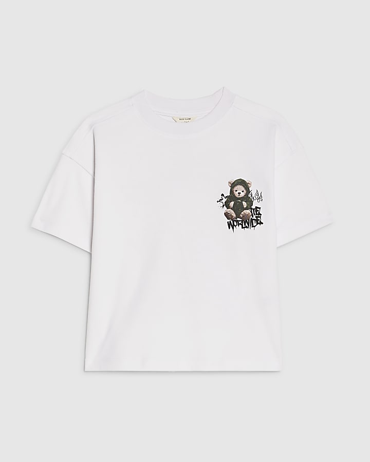 Mini Boys White Grafitti Bear T-shirt