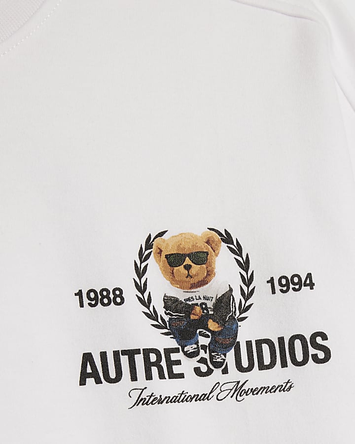 Boys White Autre Studios Bear Print T-Shirt