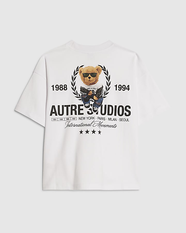 Boys White Autre Studios Bear Print T-Shirt
