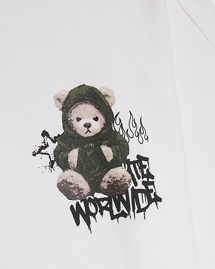 Boys White Oversized Grafitti Bear T-shirt