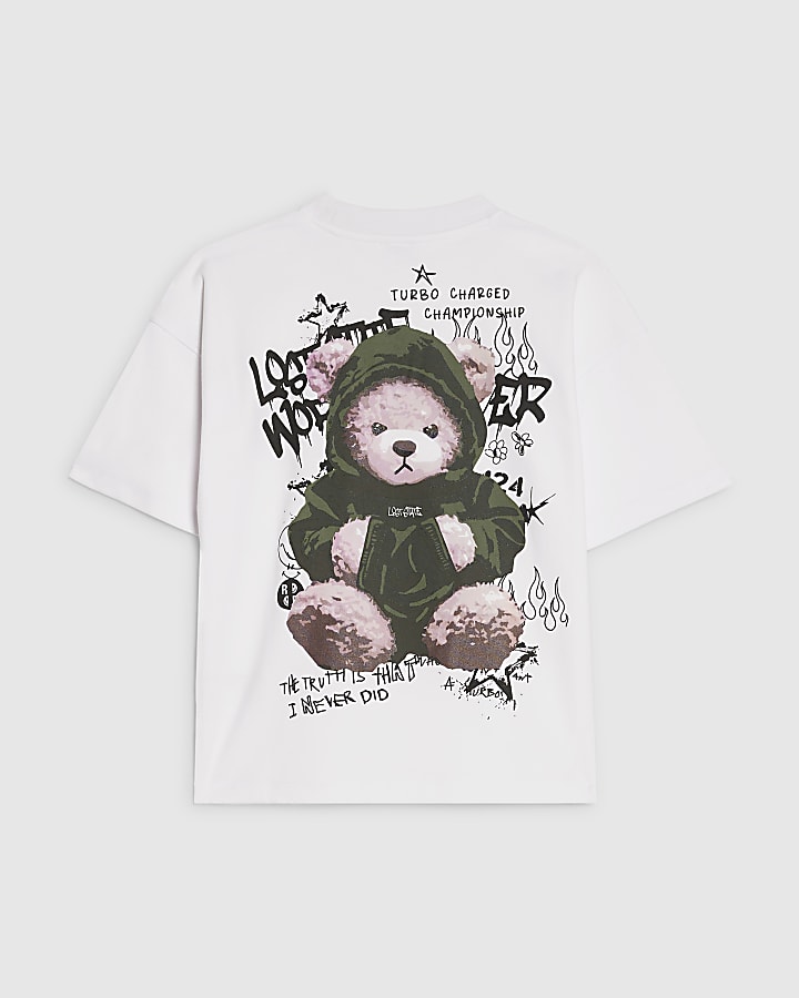 Boys White Oversized Grafitti Bear T-shirt