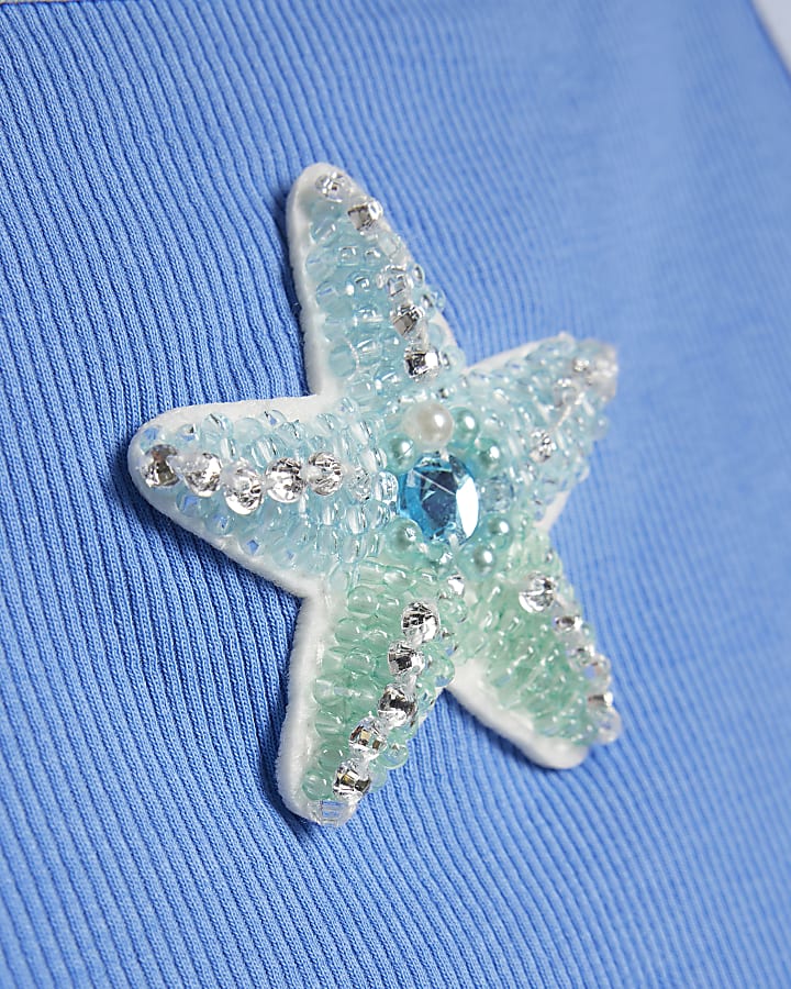 Girls Blue Whipstitch Starfish Cami Dress