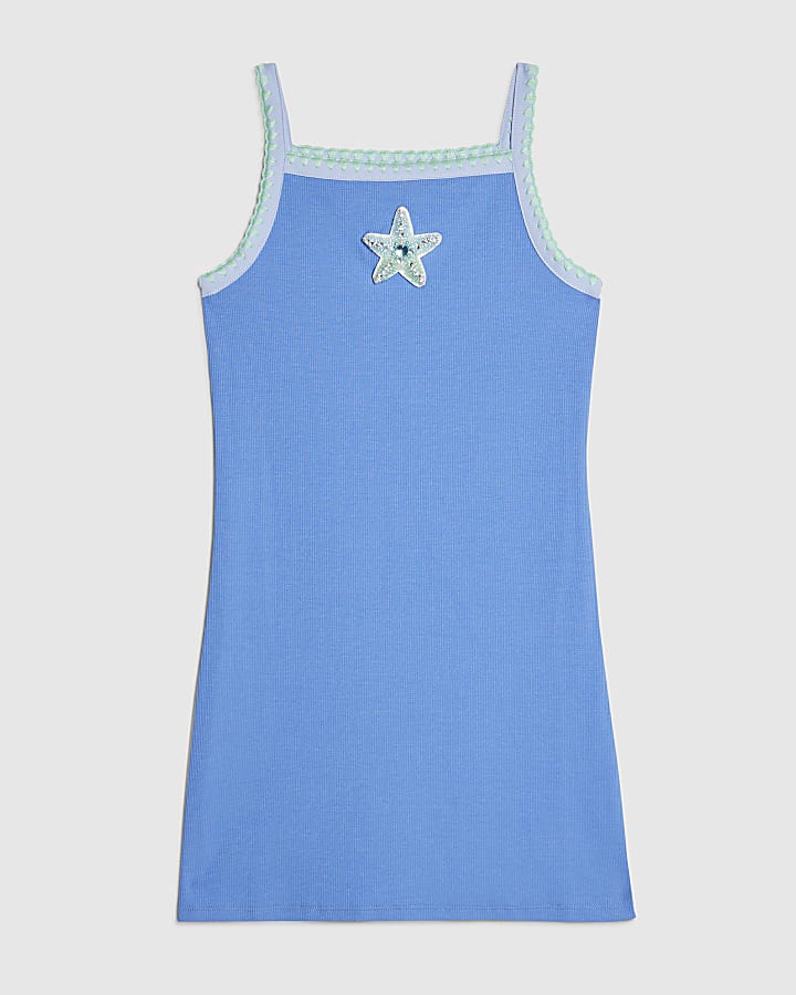 Girls Blue Whipstitch Starfish Cami Dress
