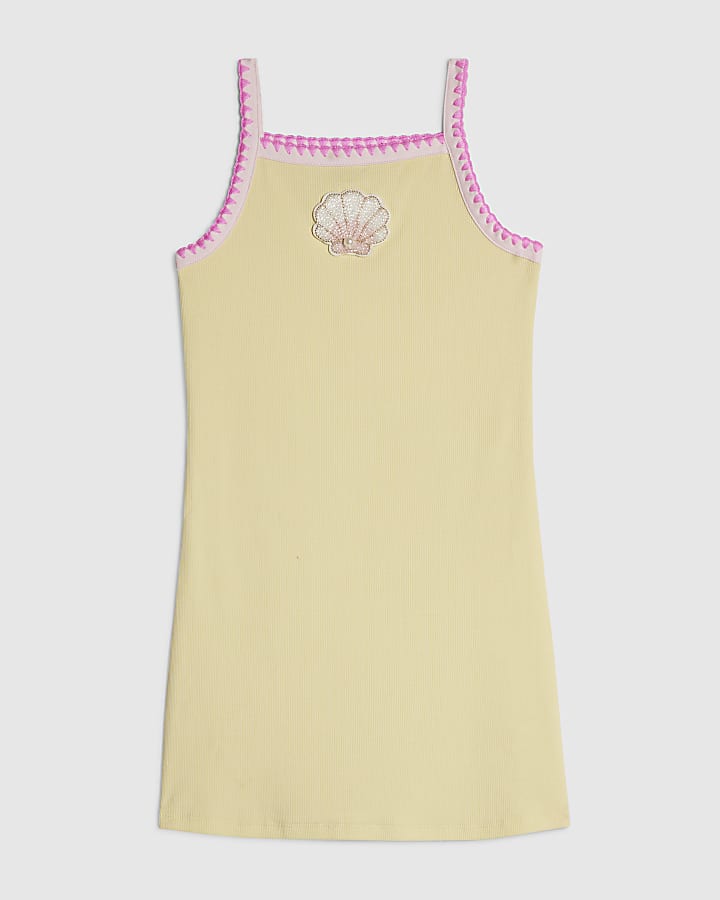 Girls Yellow Whipstitch Shell Fish Cami Dress