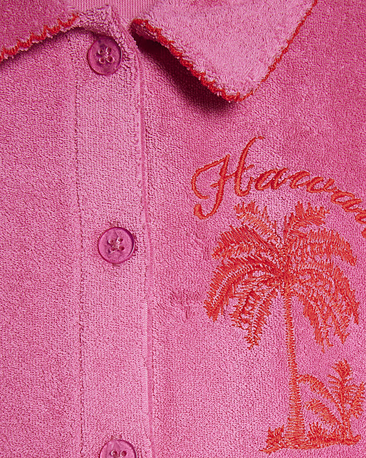 Girls Pink Palm Tree Towelling Set