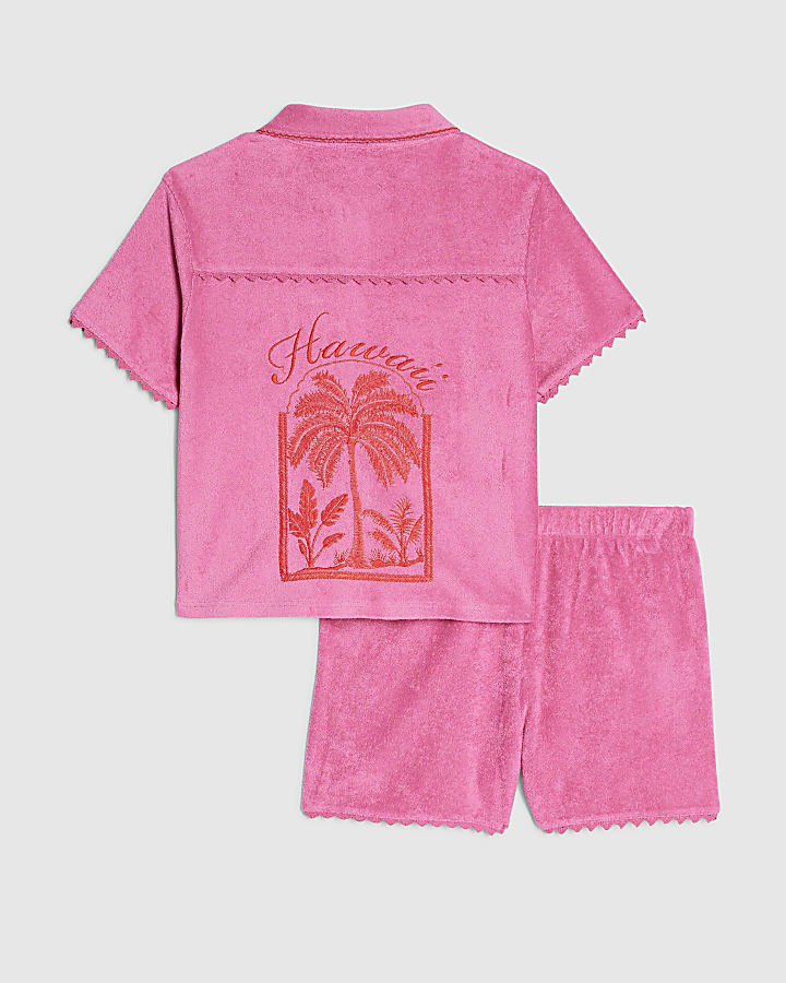 Girls Pink Palm Tree Towelling Set