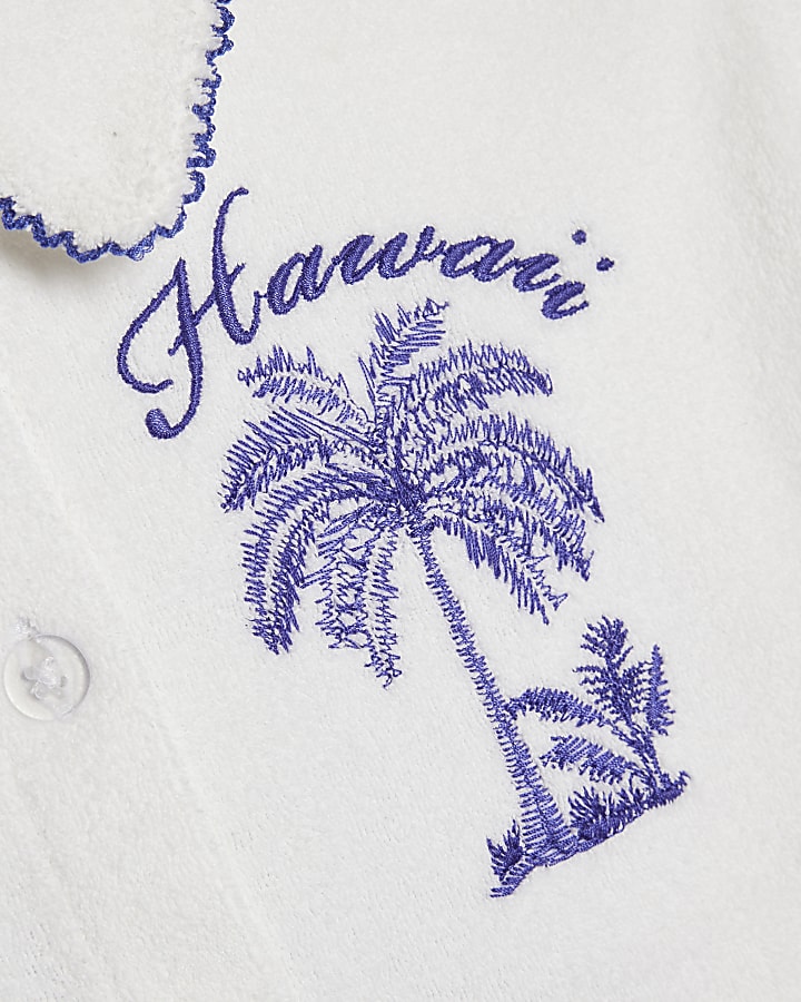 Girls White Palm Tree Towel Shorts Set