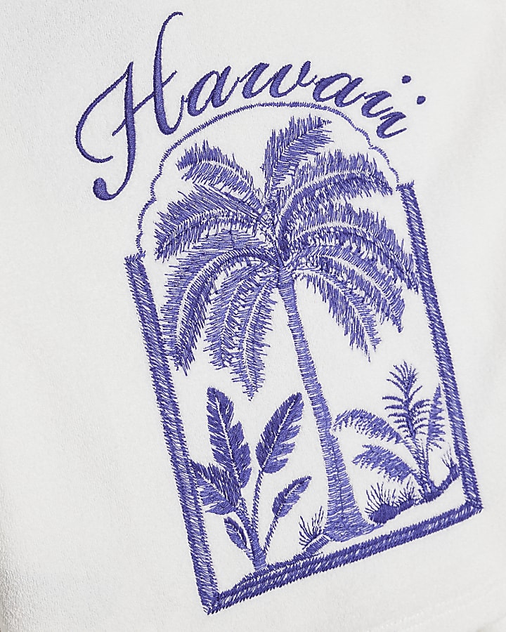 Girls White Palm Tree Towel Shorts Set