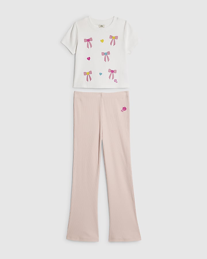 Girls Pink Bow T-shirt and Leggings Set