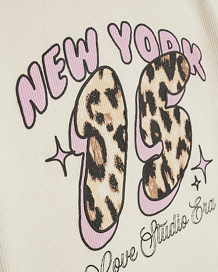 Girls White Leopard Print Flared Trousers Set