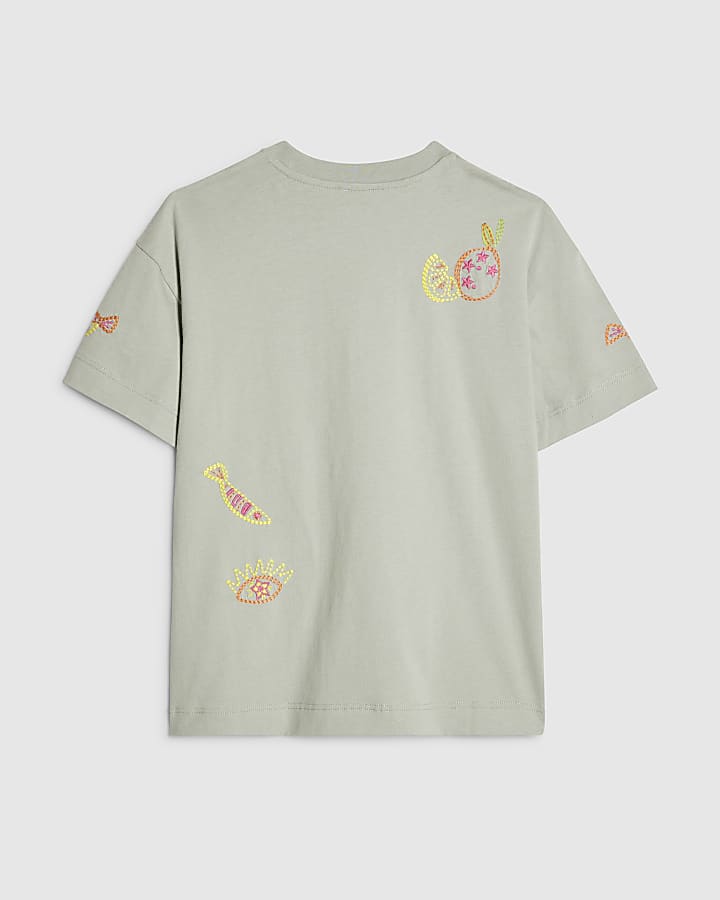 Girls Pink Embroidered Sea You Soon T-Shirt