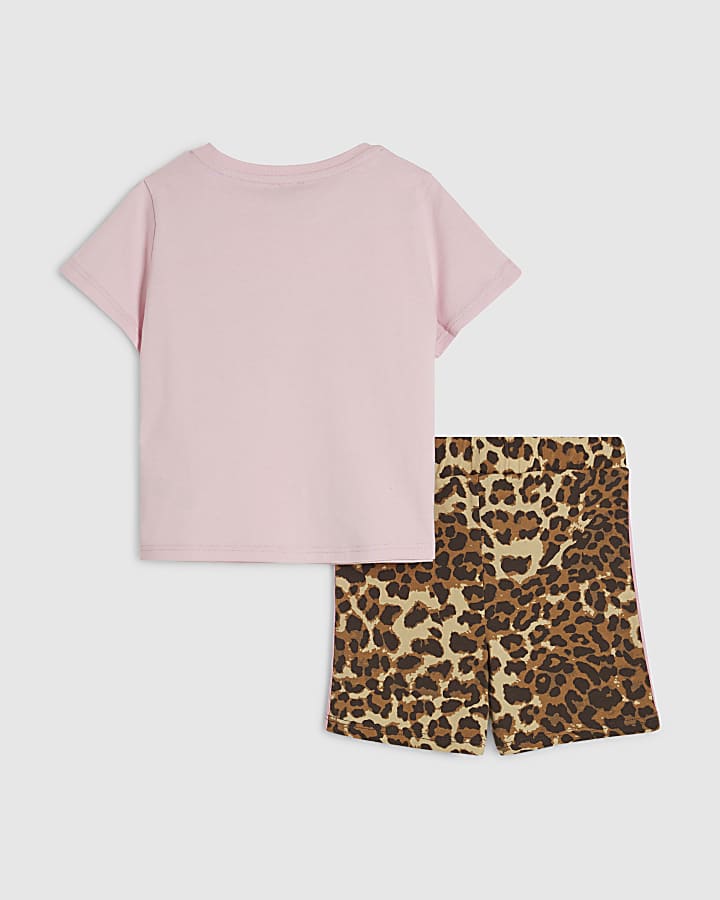 Girls Pink Leopard Print 98 T-ShIrt Set