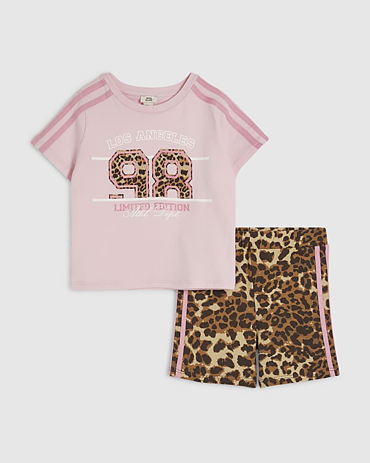 Girls Pink Leopard Print 98 T-ShIrt Set