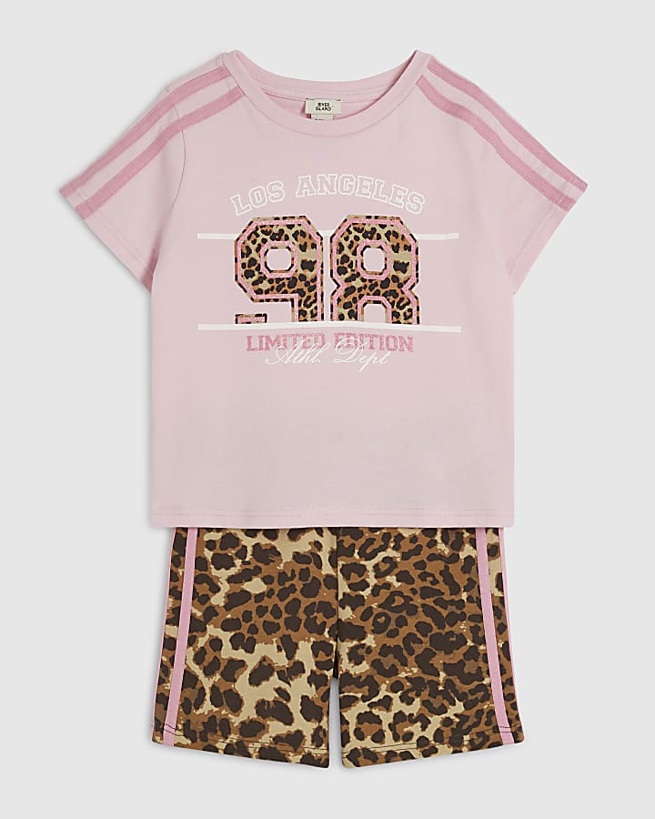 Girls Pink Leopard Print 98 T-ShIrt Set