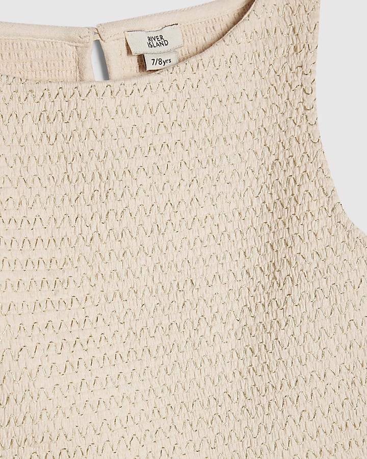 Girls Cream Peplum Top Trousers Set