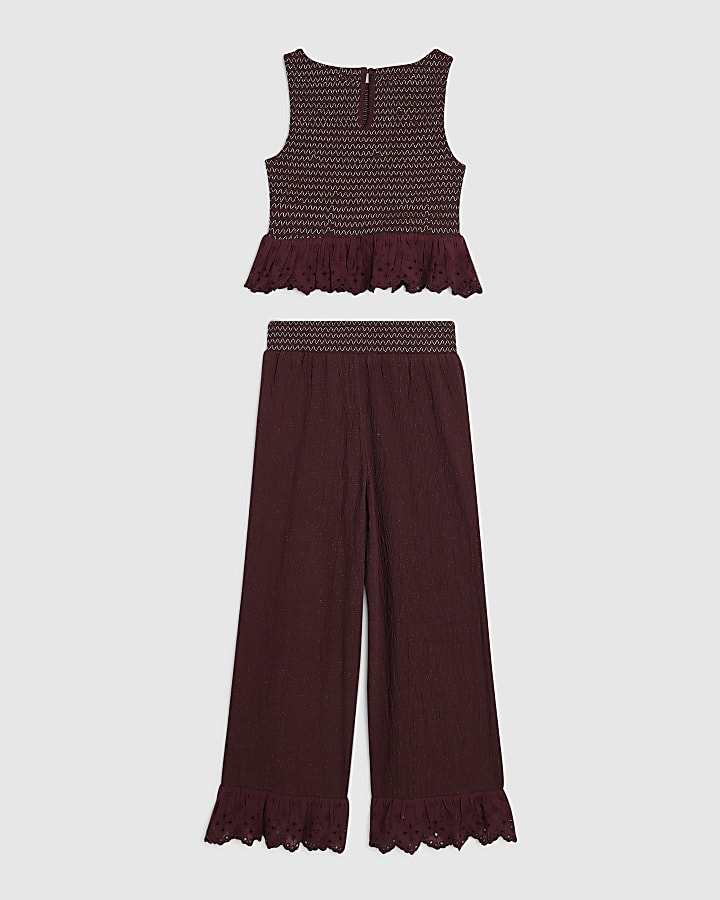 Girls Purple Peplum Top Trousers Set