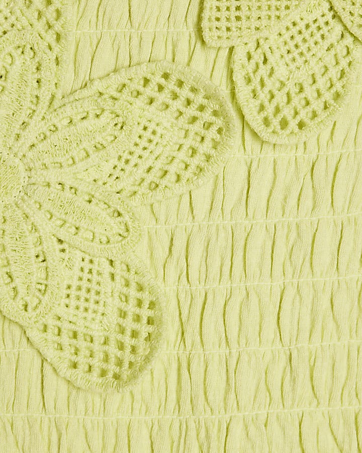 Girls Asymmetric Crochet Flower Dress