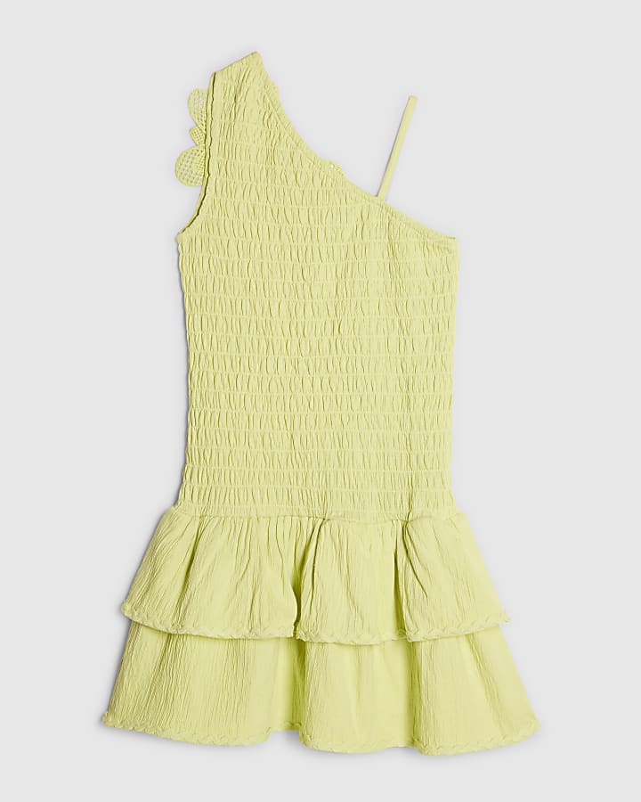 Girls Asymmetric Crochet Flower Dress