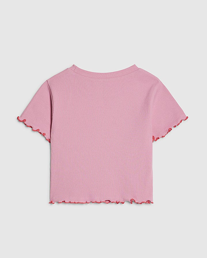 Girls Pink Hotfix Sun Lettuce Hem T-Shirt