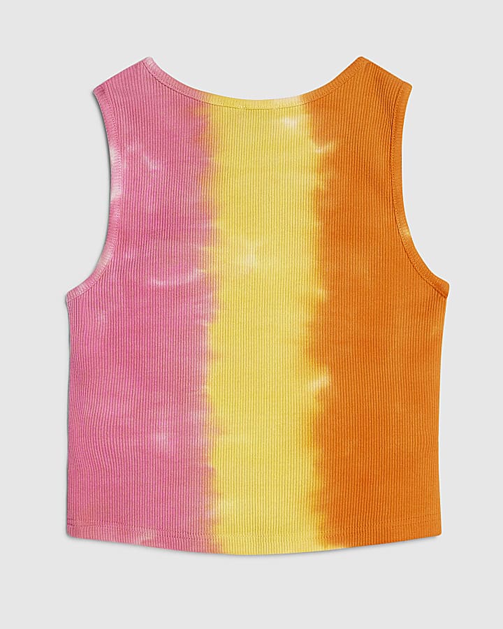 Girls Orange Tie Dye Floral Tank Top