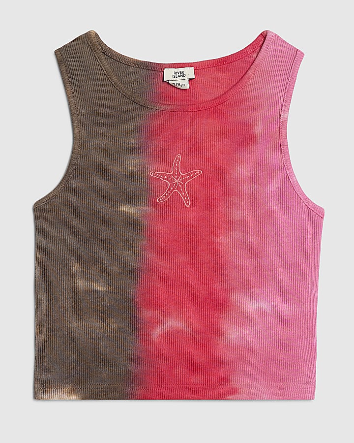 Girls Pink Tie Dye Star Fish Tank Top