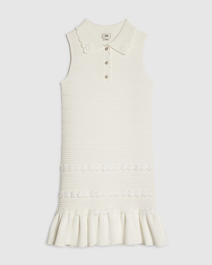 Girls White Floral Polo Dress